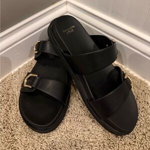 Abercrombie & Fitch Black Sandals with Gold Buckles (NWOT)